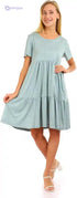 JAMILA Women Round Short Sleeves Tiered Dress DRESS - Safqqa Egypt