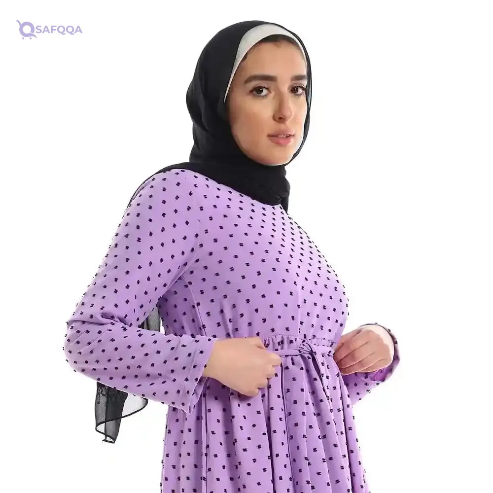 Jamila Women Long Sleeves Long Dress with Adjustable Belt Dress - Safqqa Egypt