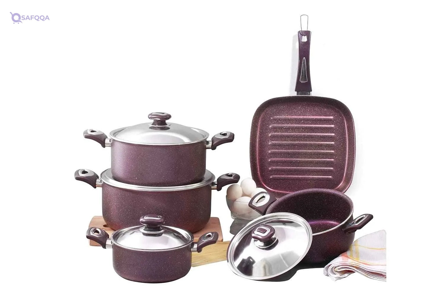 El Maleka Set Granite 9 s (4Pots 16-20-24-28) Grill,Scratch-resistant and durable exterior. - Safqqa