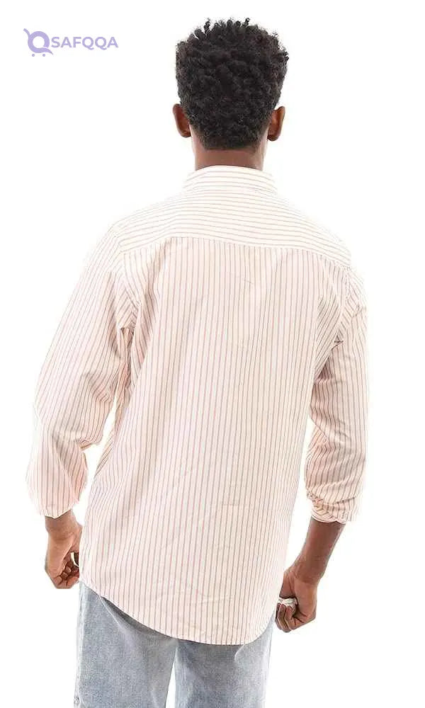 Ravin mens Ravin 95001 Bi-Tone Candy Stripes Elegant Shirt - White & Light Orange Shirt - Safqqa Egypt