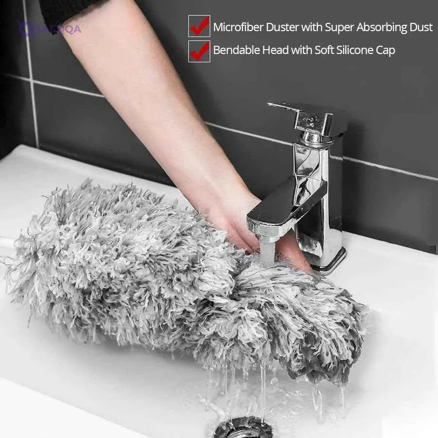 Automatic Folding Mop with Hand Duster Stainless Steel for Cleaning High and Hard Places Dust and Dirt. - Safqqa