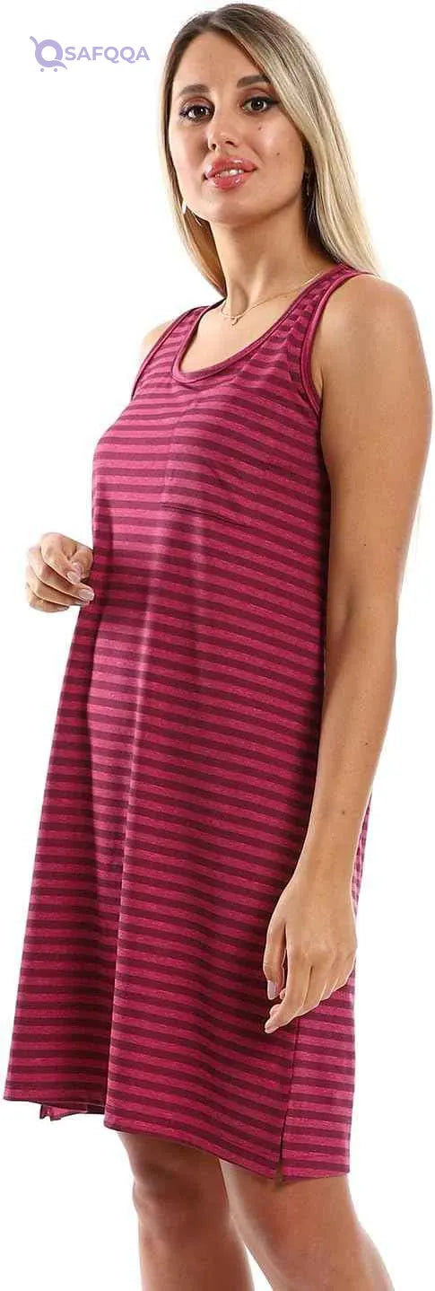 Kady Women Slip On Striped Sleepshirt with Side Patch Pocket - Safqqa Egypt