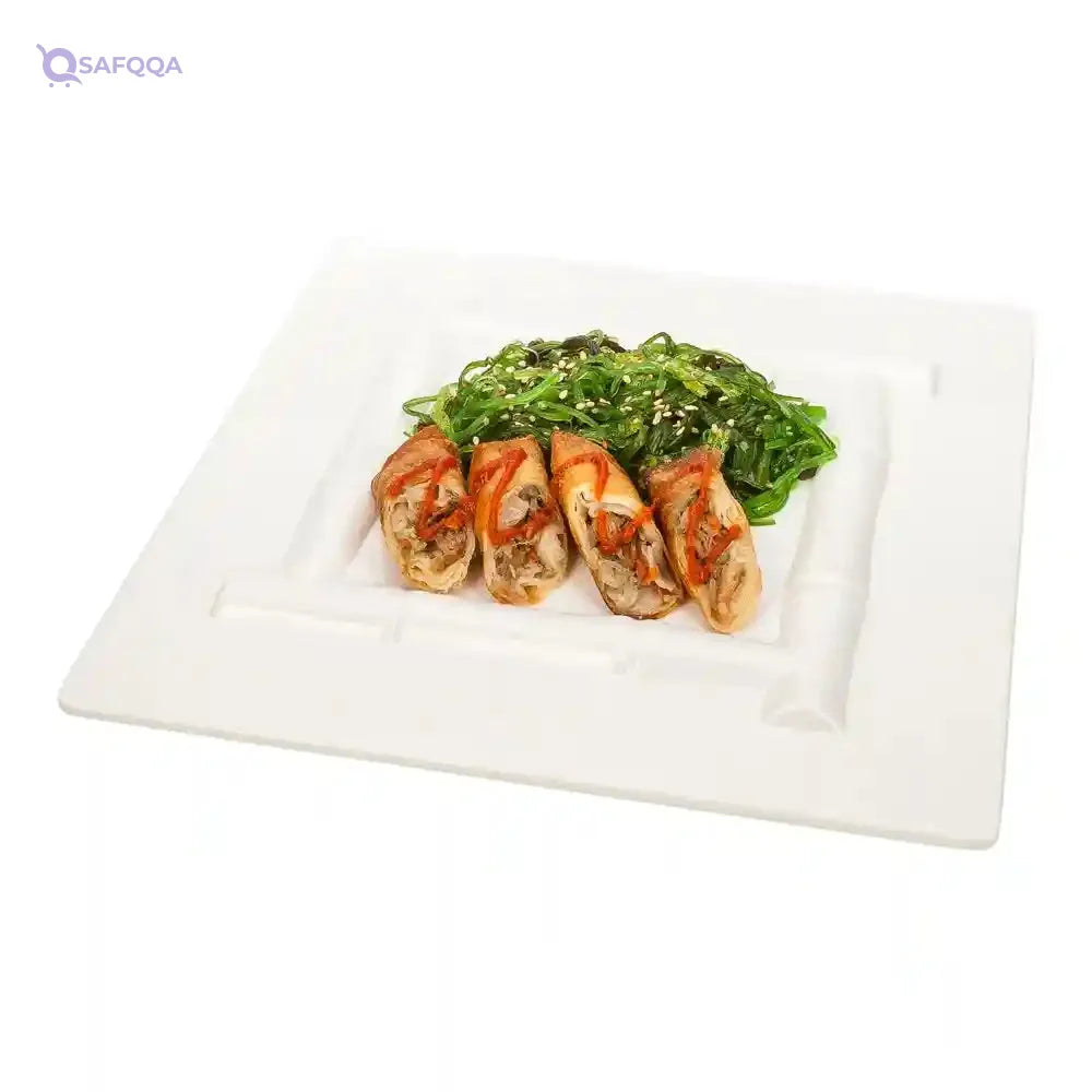 Restaurantware  12 x 12 x 1 Inch Serving Plates 10 Square Pasta Plates - Bamboo Print Top Rack Dishwashable White Melamine Serving Platters Serve Appetizers Or Desserts For All Occasions - Safqqa