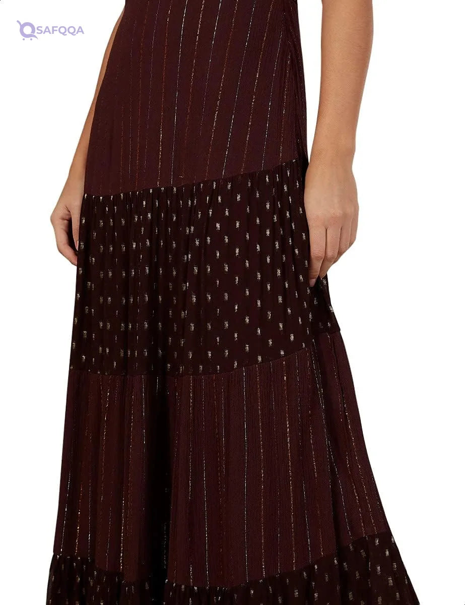 Splash Patterned Sleeveless Round Neck Maxi Dress for Women, - Safqqa