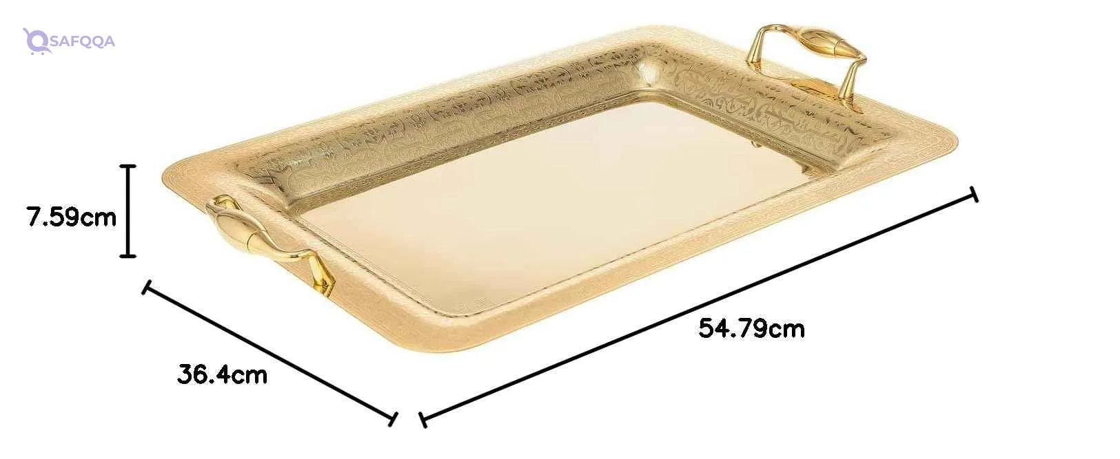 Almarjan Stainless Steel Serving Tray Gold -54.8L x 7.6W x 36.4H centimeters-Open Box - Safqqa