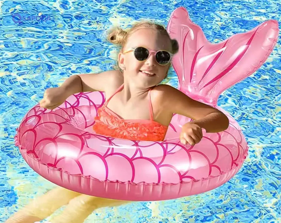 Generic Inflatable Pool Float Tube Pink Mermaid Tail Backrest Swimming Tube Ring Summer Beach Water Pool Floats For Girl - Safqqa