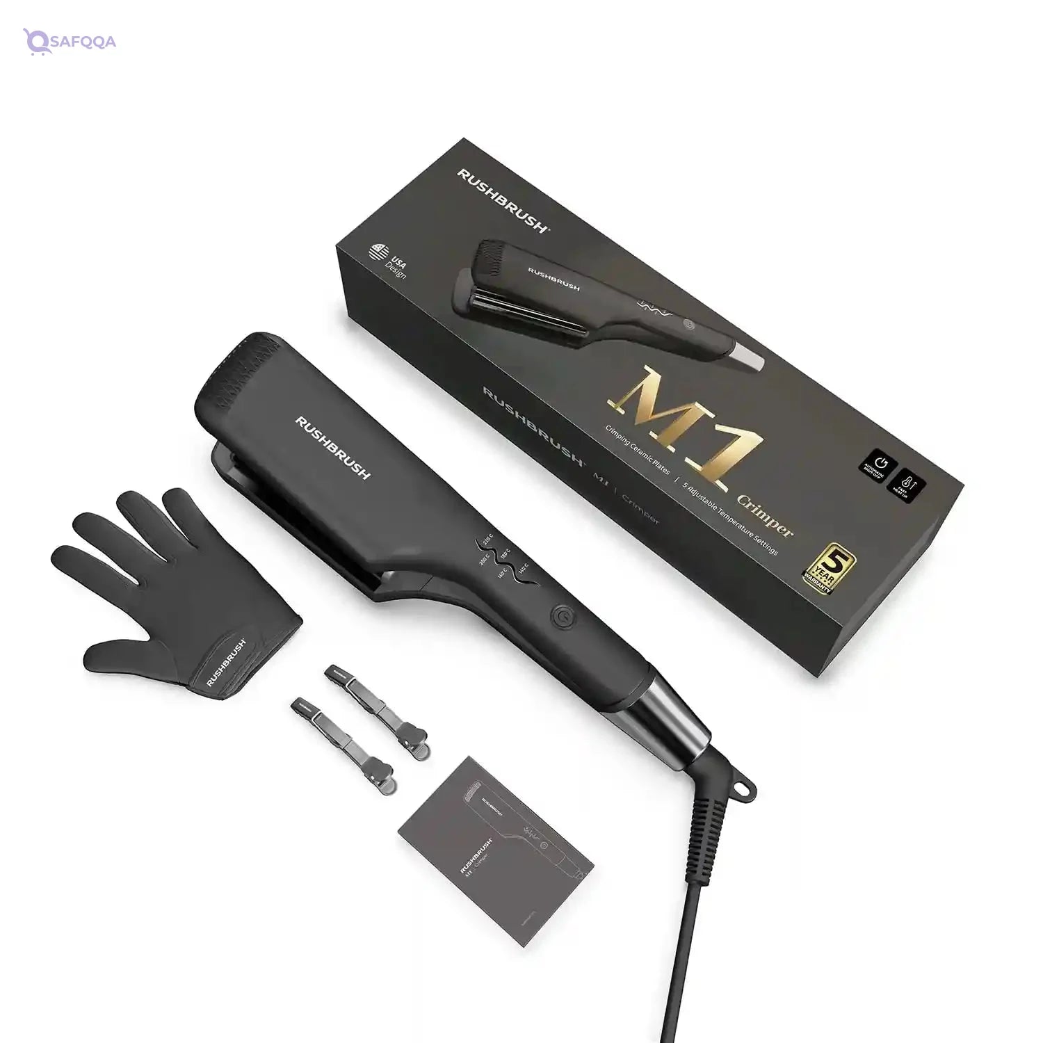 Rush Brush M1 crimper black Protects hair from heat damage - Safqqa