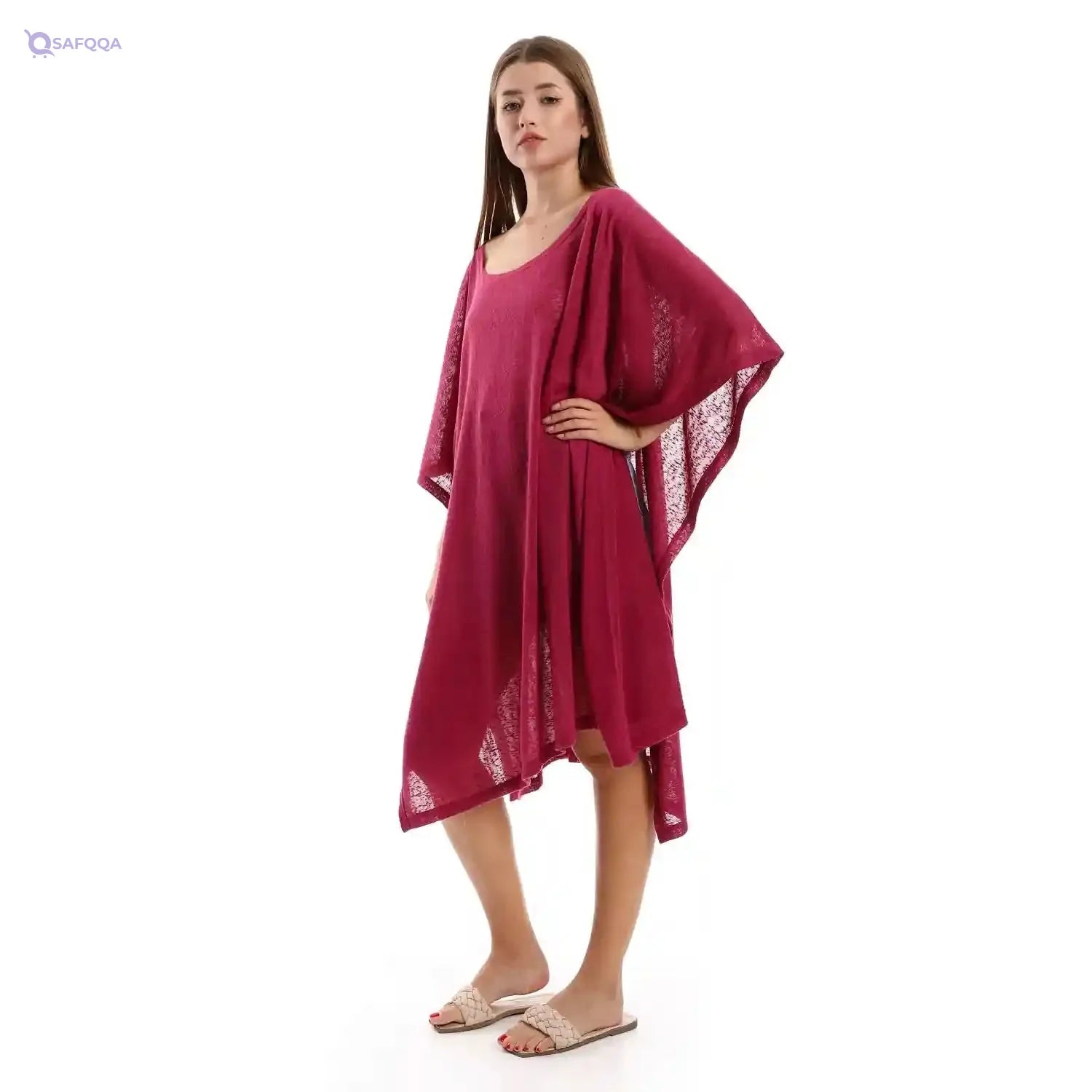 JAMILA Women Knitted Deep Round Batwing Sleeves Cover Up OUTERWEAR - Safqqa Egypt