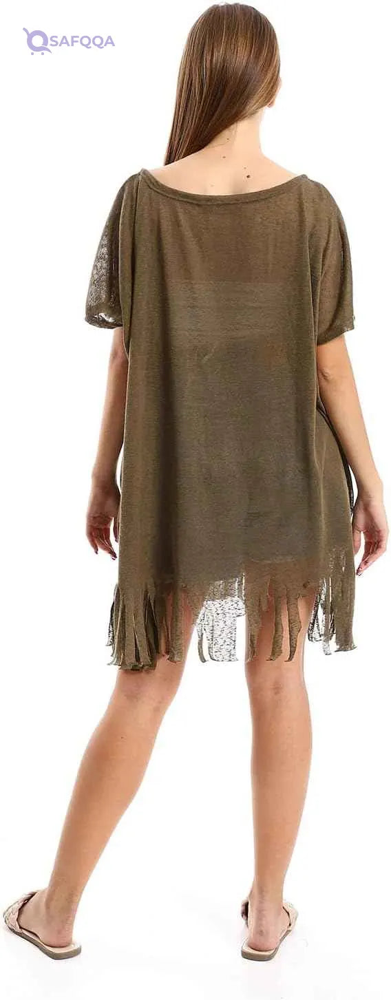 Jamila Women’s Solid Cover-Up with Decorated Fringes – Elegant Lightweight Outerwear - Safqqa
