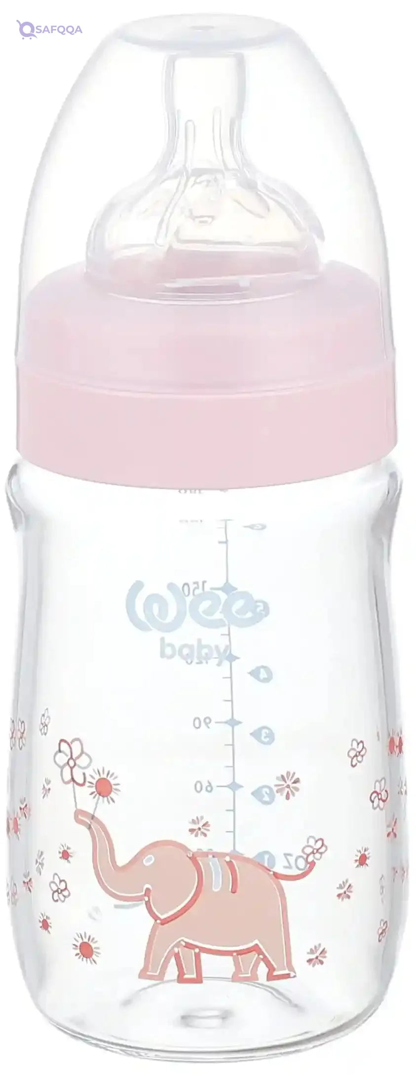 Wee Baby 140 Heat Resistant Glass Feeding Bottle with Wide Silicone Teat, 180 ml - Pink - Safqqa Egypt