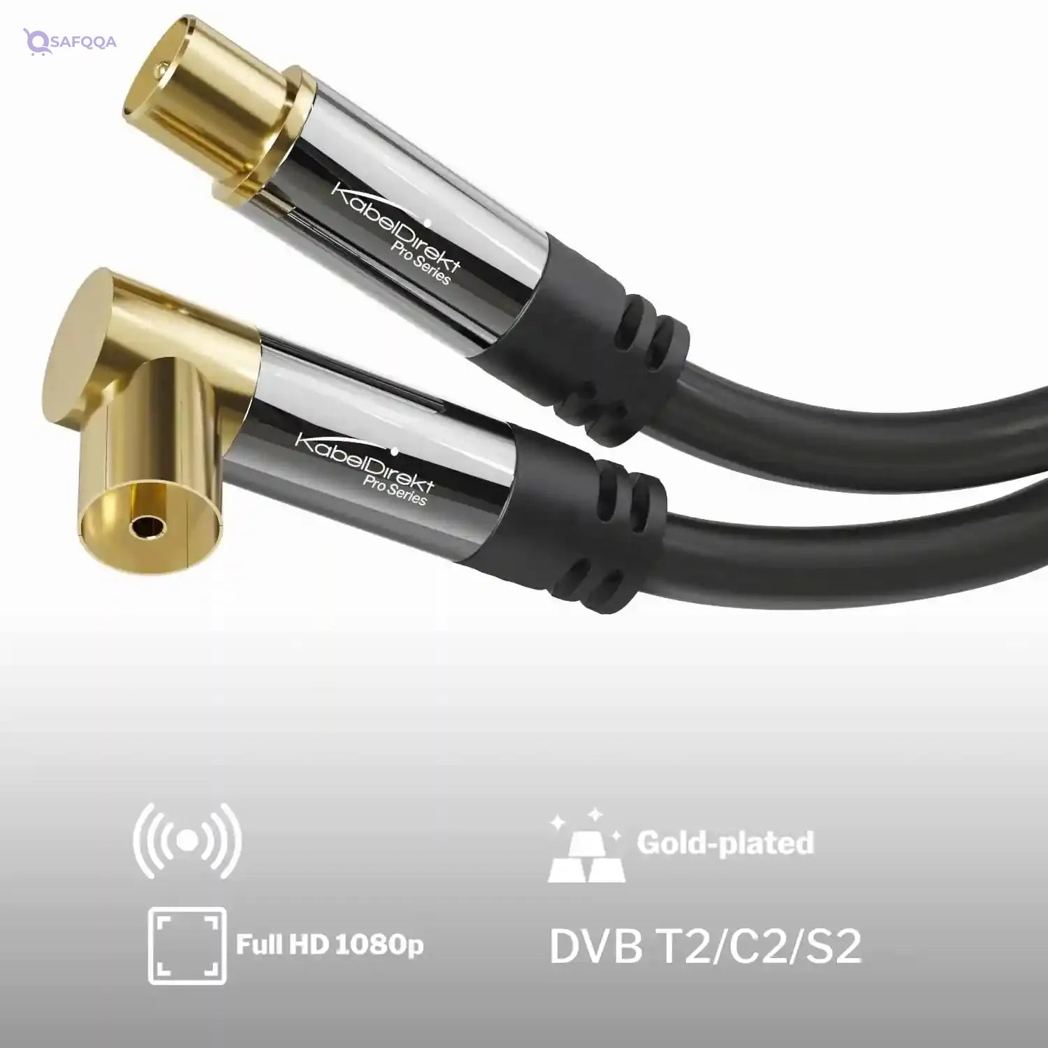 KabelDirekt – 1m 75 Ohm HDTV aerial cable, 90° angled coaxial female connector > straight coaxial male connector, coaxial cable for TV, HDTV, radio, DVB-T2, DVB-C, DVB-S (angled connector) - Safqqa Egypt