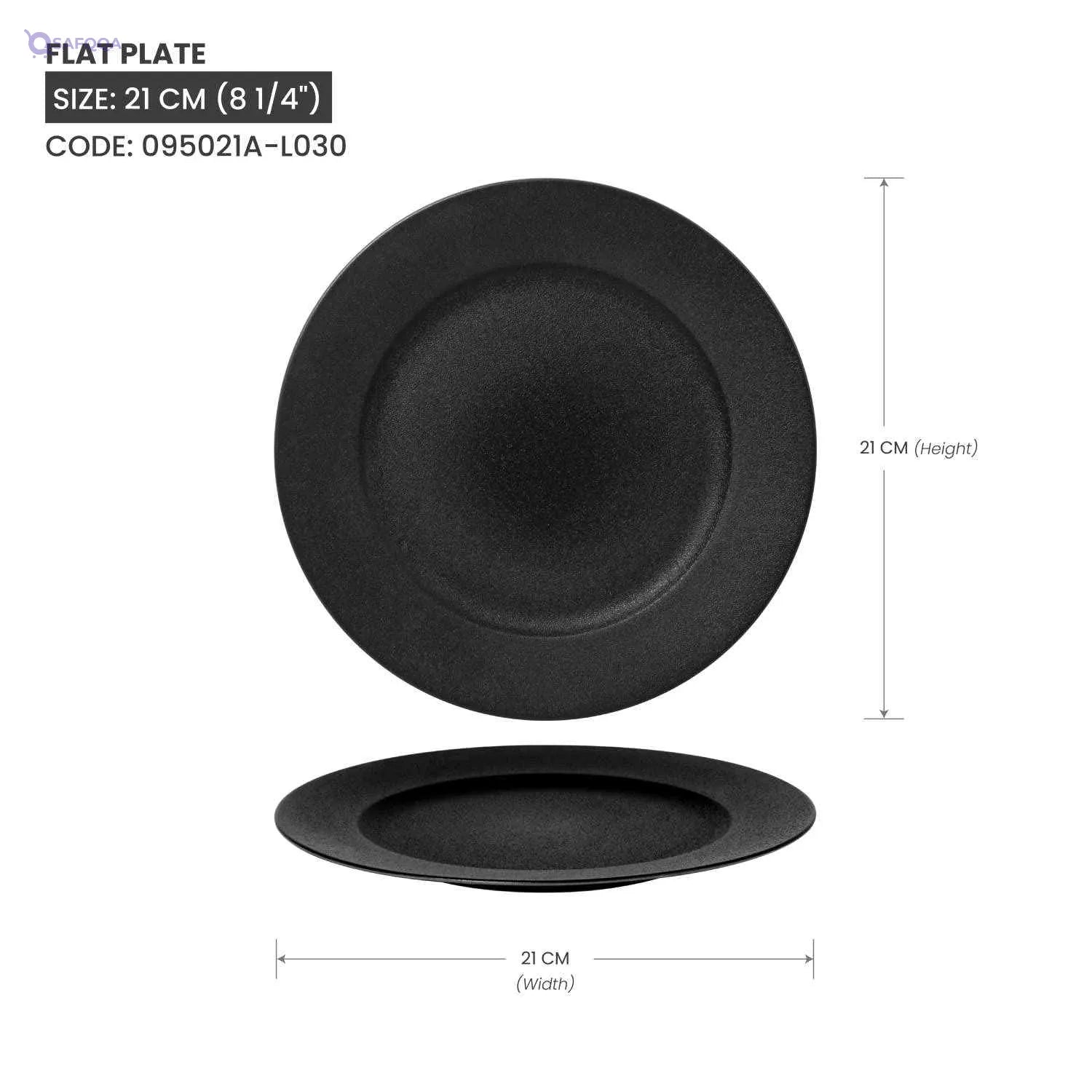 BARALEE Porcelain Ceramic Black Sand Flat Plate, 21 CM, Pack of 6 - Safqqa