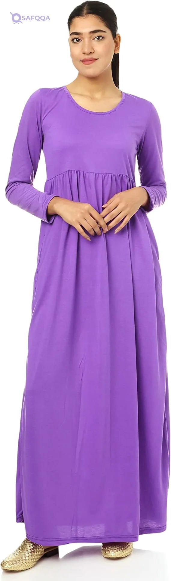 JAMILA Women Women Long Full Sleeves Dress With Round Neck DRESS - Safqqa