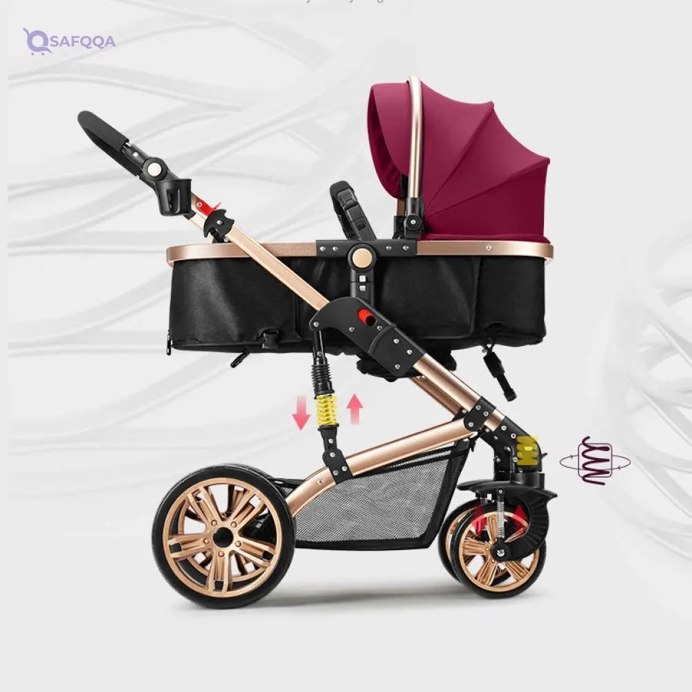 Teknum 3 in 1 Pram Stroller Story-Wine + Infant Car Seat - Safqqa