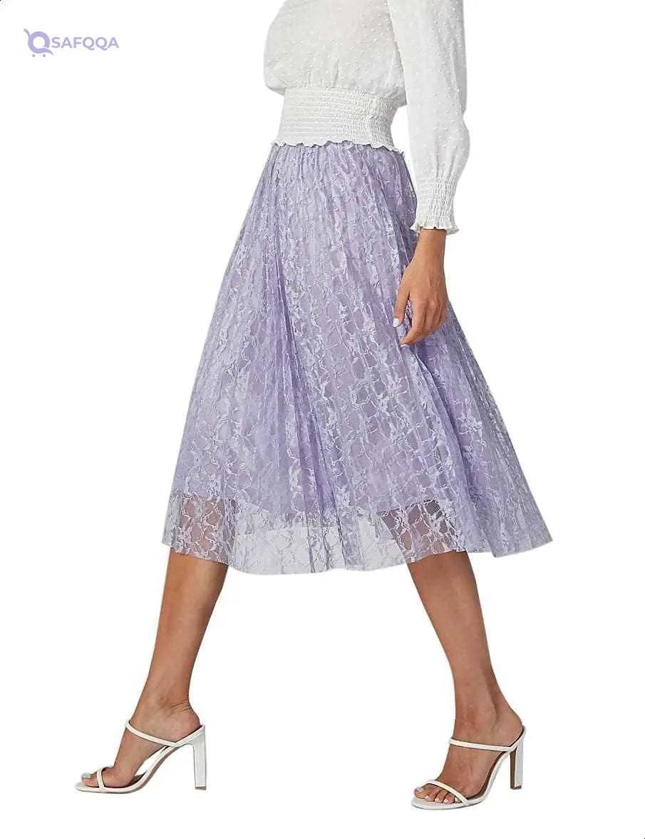 Splash Pleated Lace Midi A-Line Skirt for Women - Safqqa Egypt