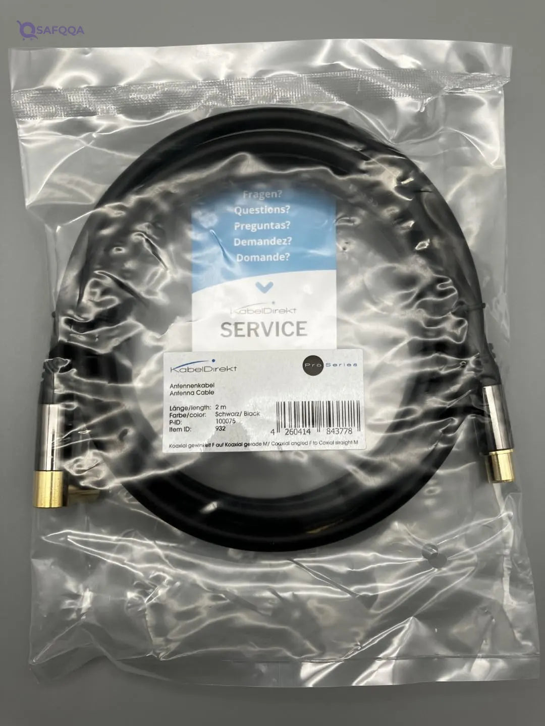 KabelDirekt – 2m 75 Ohm HDTV aerial cable, 90° angled coaxial female connector > straight coaxial male connector, coaxial cable for TV, HDTV, radio, DVB-T2, DVB-C, DVB-S (angled connector) - Safqqa