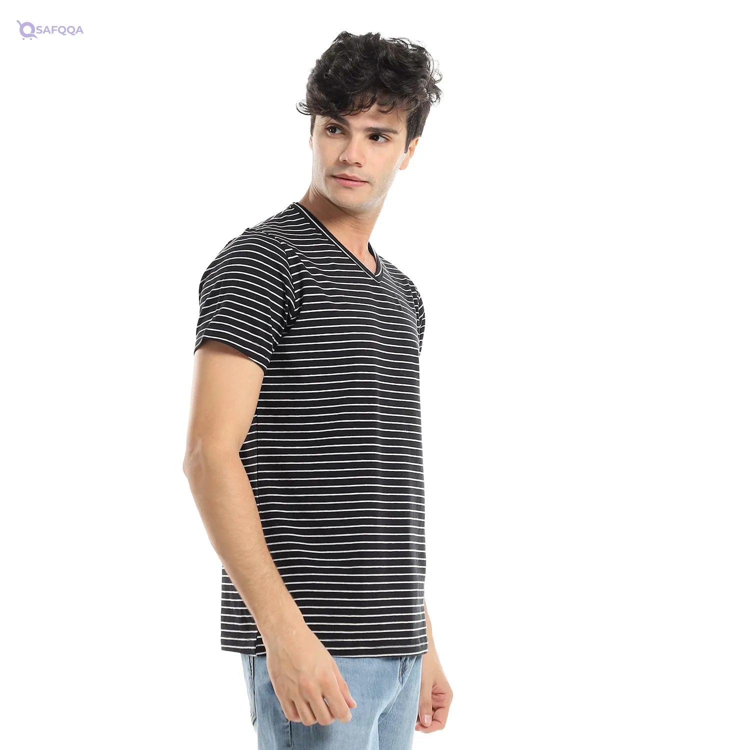 Kady V Neck Striped Cotton T-Shirt For Men,Soft and breathable cotton fabric for all-day comfort. - Safqqa