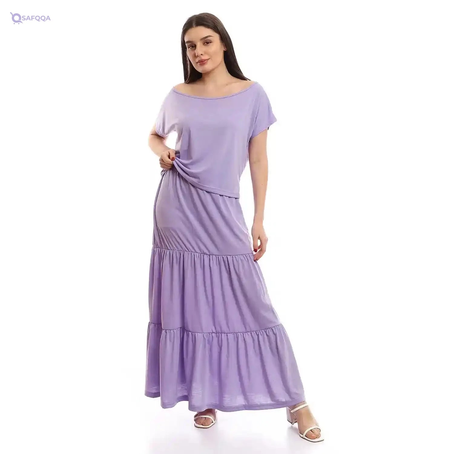 offcliff Women Tiered Skirt & Cropped Tee Solid Set - Safqqa Egypt