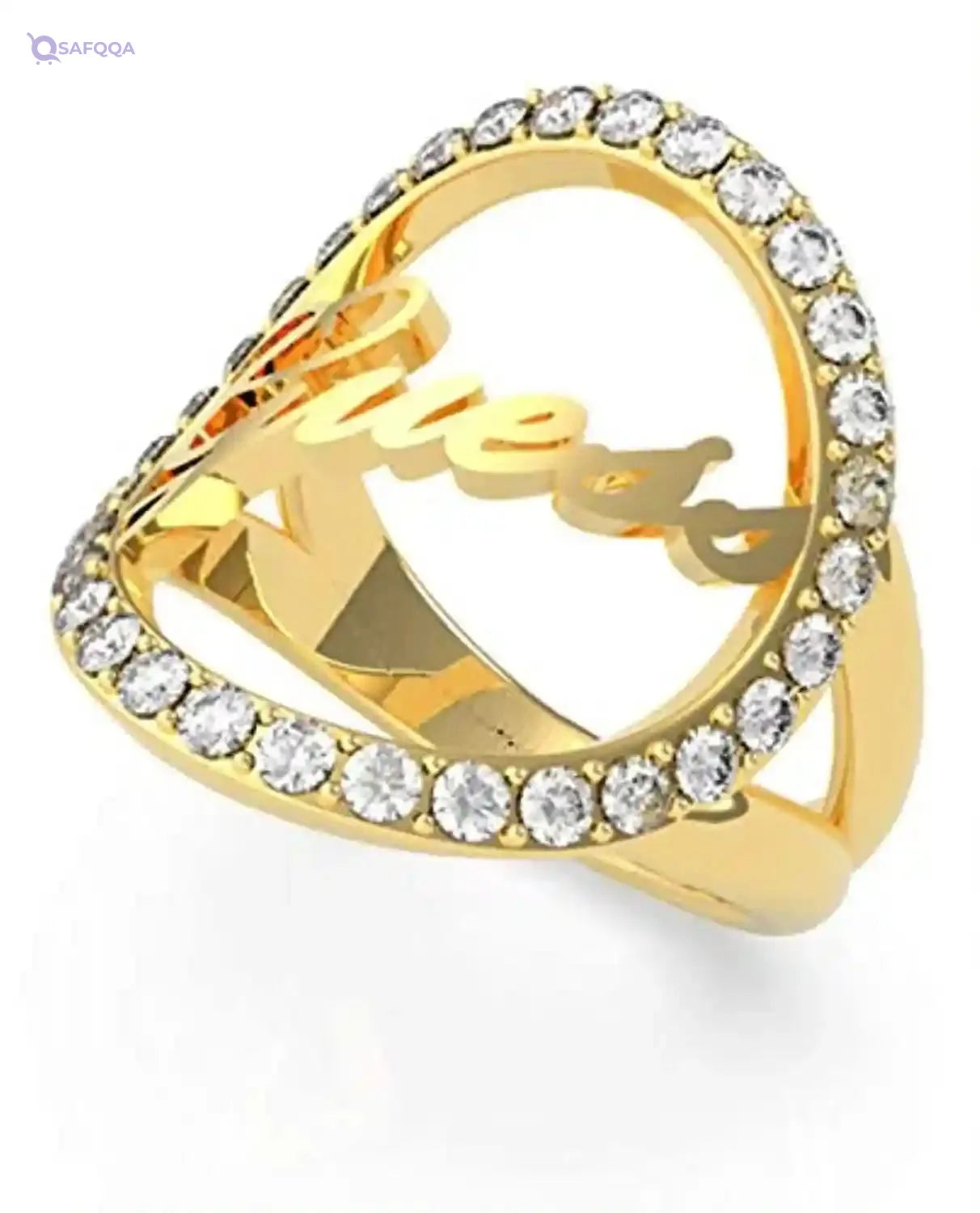 Guess UBR20050-56 Stainless Steel Zircon Embellished Stone Front Logo Ring for Women - Gold - Safqqa