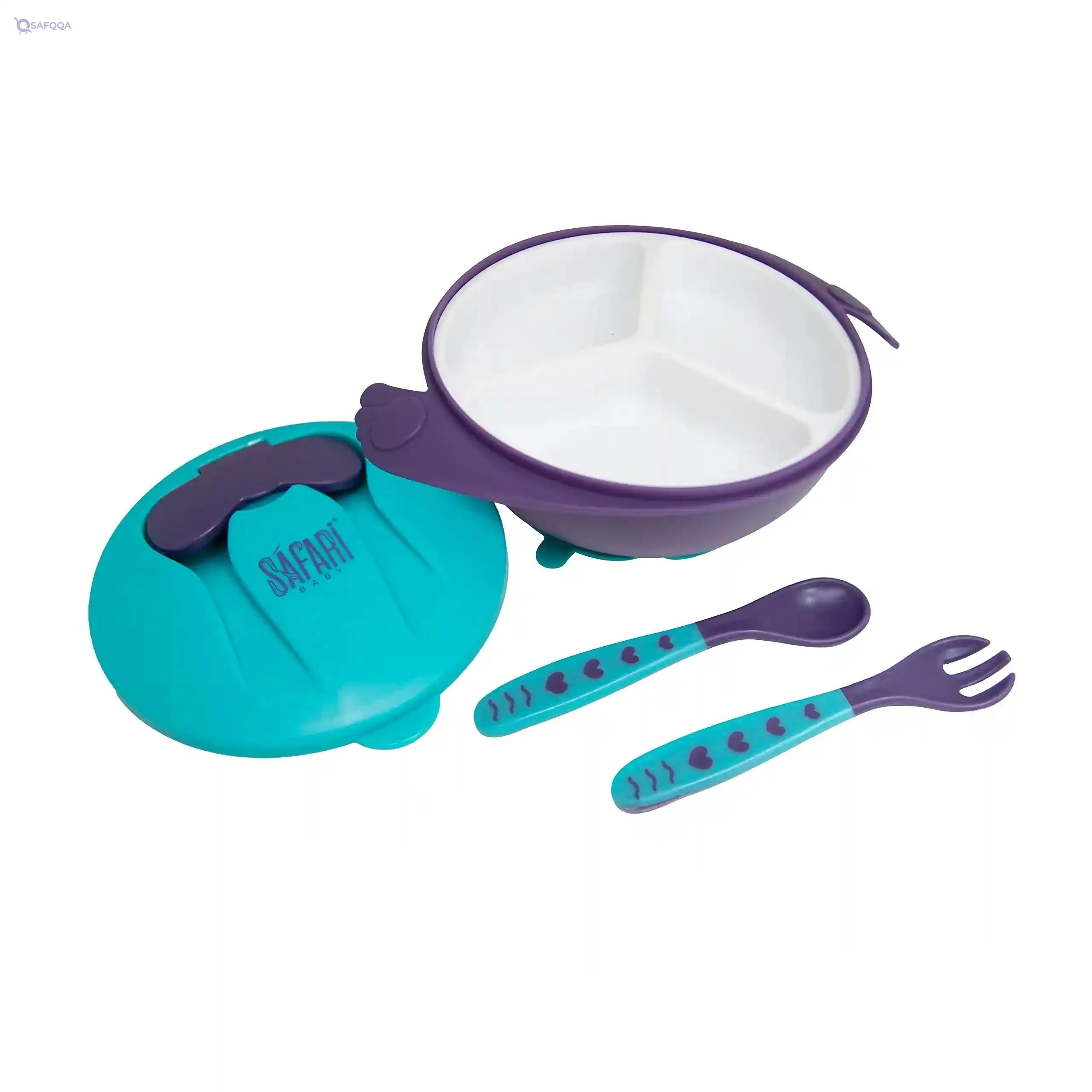 Safari dividable bowl with spoon and fork blue 1 piece - Safqqa Egypt