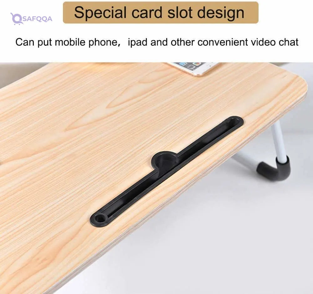 Foldable Laptop Bed Desk with Tablet Stand and Cup Holder – Multi-Purpose Table - Safqqa