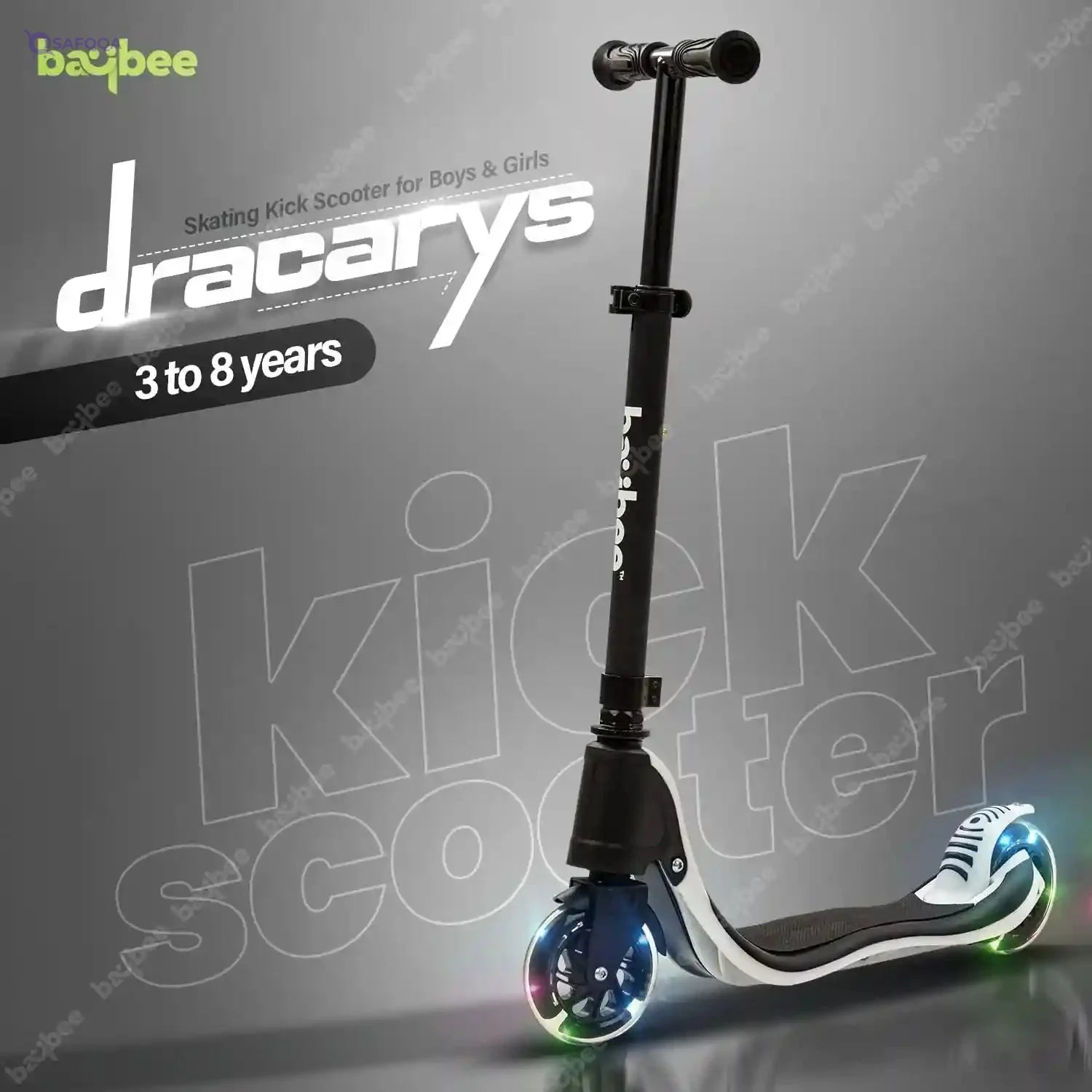 Baybee Dracarys Skate Scooter for Kids, 2 Wheel Kids Scooter with Three Height Adjustable Handle, Flashing LED PU Wheels & Rubber Deck | Kick Runner Scooter for Kids 3 to 8 Years Boys &Girls-The front wheel light works, but the rear wheel light does not. - Safqqa