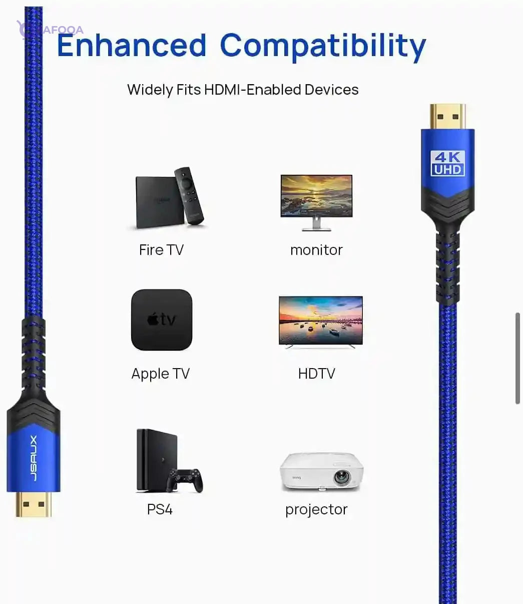JSAUX HDMI Aluminum Alloy Cable 2M,High-speed HDMI 2.0 for smooth video and audio transfer - Safqqa