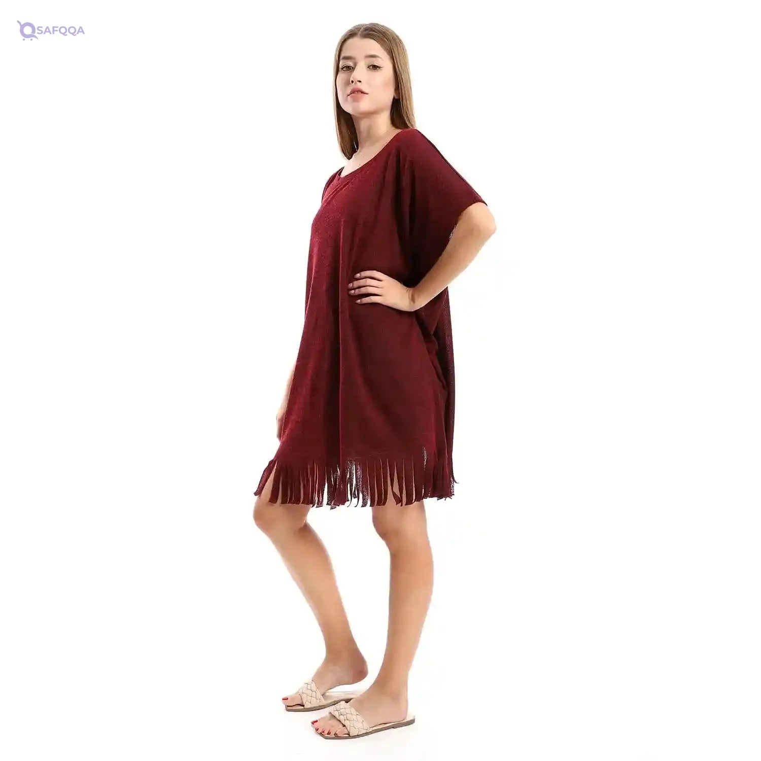 Jamila Women’s Solid Cover-Up with Decorated Fringes – Elegant Lightweight Outerwear - Safqqa