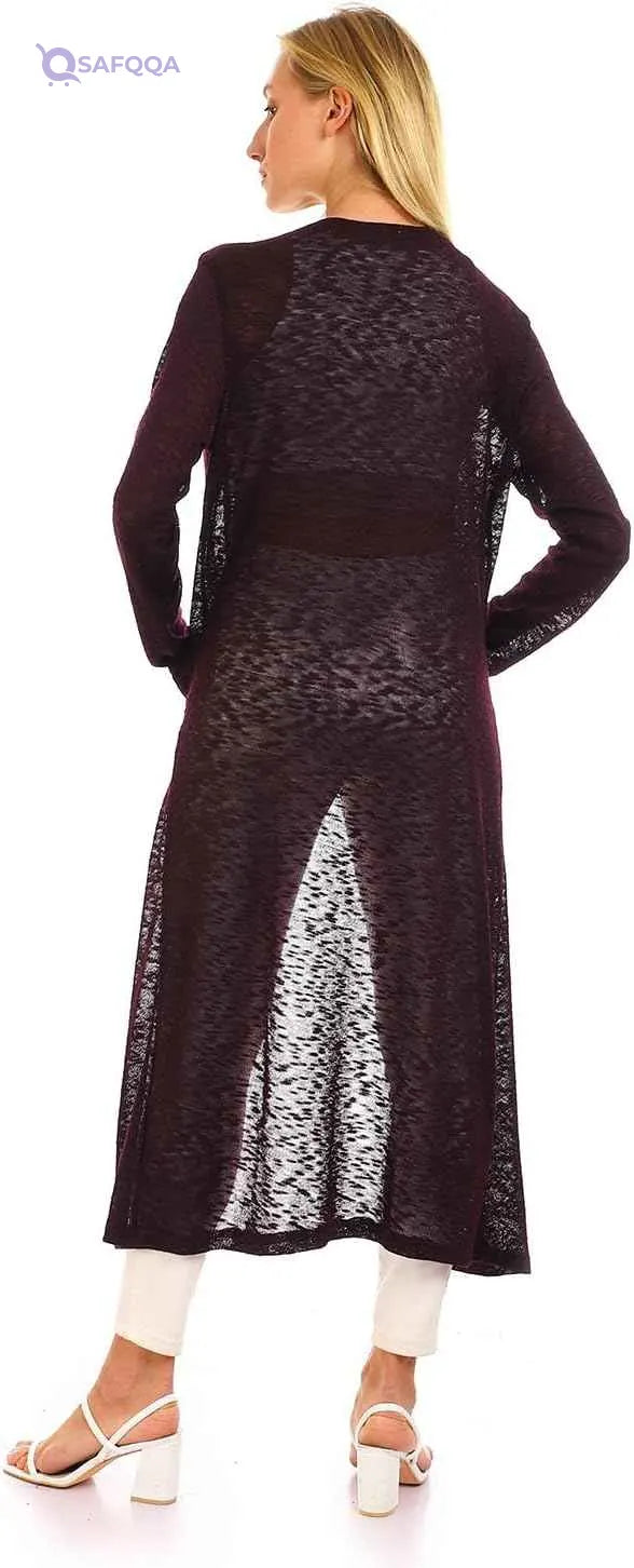 JAMILA Women's Self-Patterned Long Cardigan with Open Neckline - Safqqa