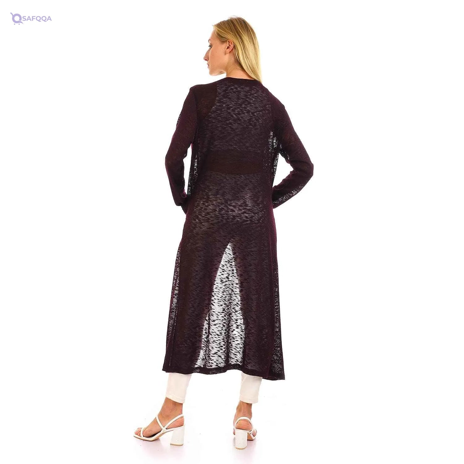 JAMILA Women Self Patterned Open Neckline Long Cardigan SWEATER - Safqqa
