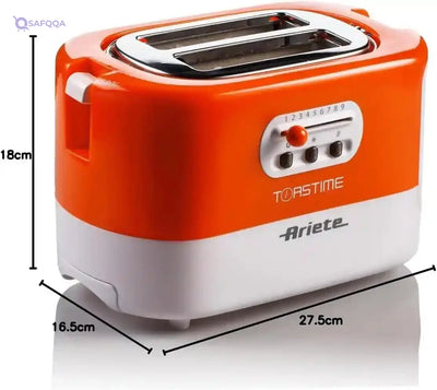 Ariete 159 Toastime, Orange Toaster, 2 Slice Capacity, 9 Browning Levels, 700 W, 3 Functions, Orange, no pliers. (by Delonghi Group)no pliers. 159 (by Delonghi Group). - Safqqa Egypt