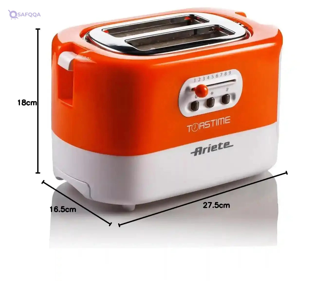 Ariete 159 Toastime, Orange Toaster, 2 Slice Capacity, 9 Browning Levels, 700 W, 3 Functions, Orange, no pliers. (by Delonghi Group)no pliers. 159 (by Delonghi Group). - Safqqa Egypt