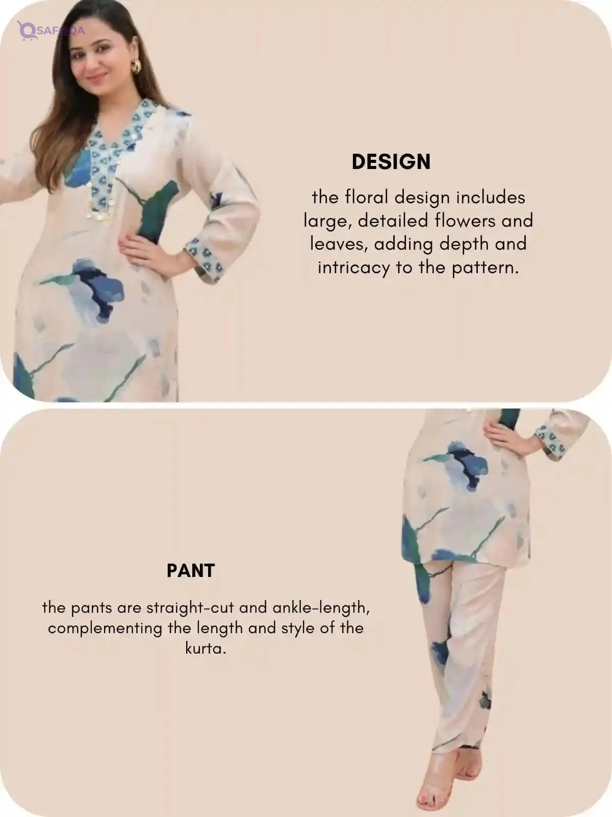 GRECIILOOKS Rayon Floral Regular Fit Stylish Kurta Ethnic for Sleeve Women - Safqqa