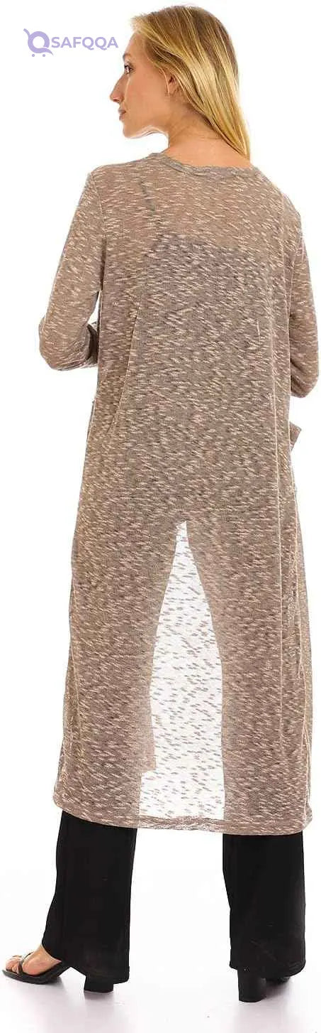 JAMILA Women’s Long Open Neck Cardigan Sweater - Safqqa