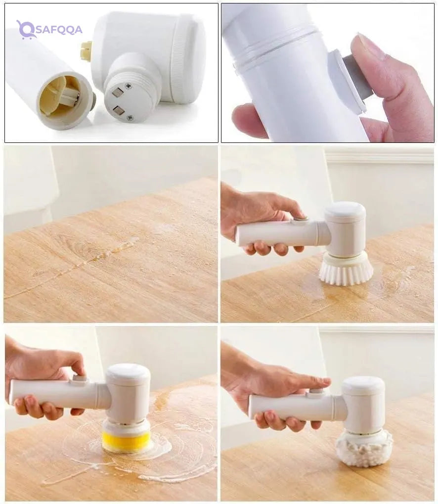 Generic 5-in-1 electric cleaning machine with five rotating heads for kitchen and home, battery operated. - Safqqa