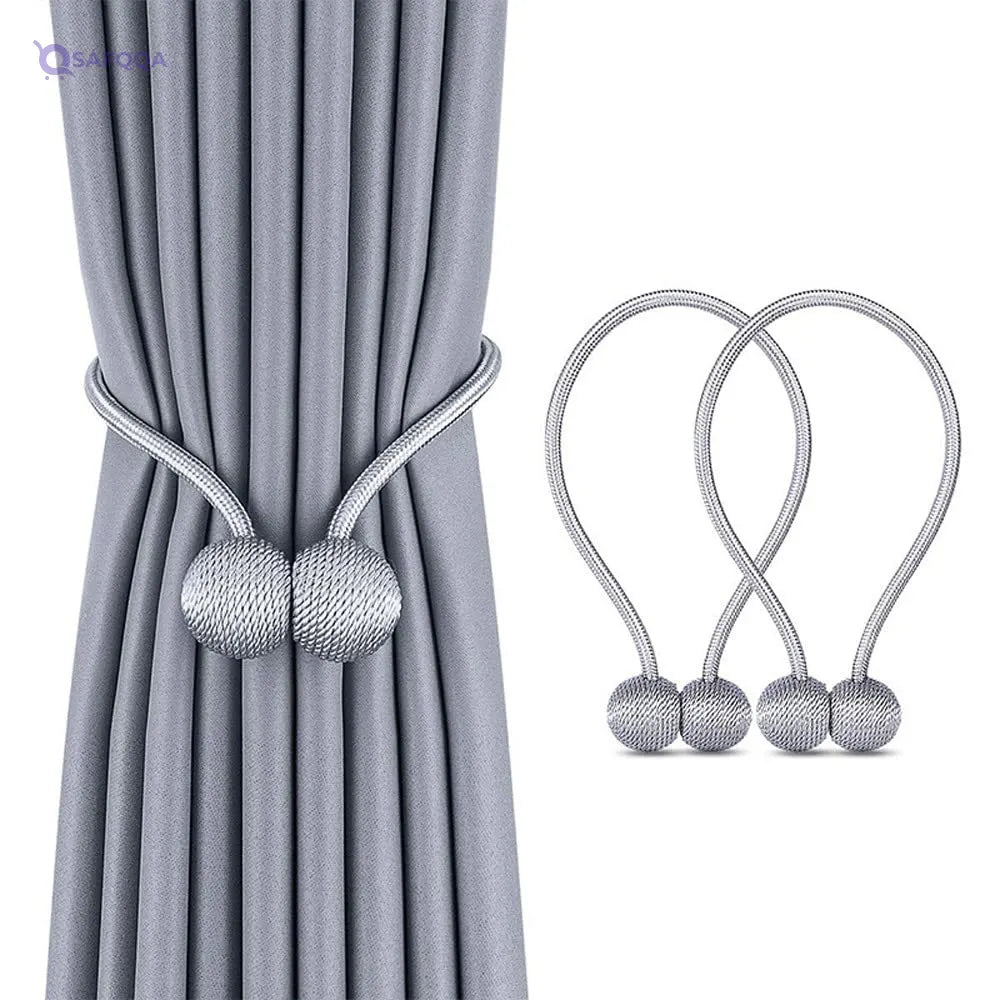 SKEIDO 1 Pair Magnetic Curtain Tiebacks Magnetic Curtain Straps Strong Magnetic Curtain Holder Buckle hooks for Home Sheer Blackout Drapes Blind Curtains Decorations Accessories(Gray) - Safqqa