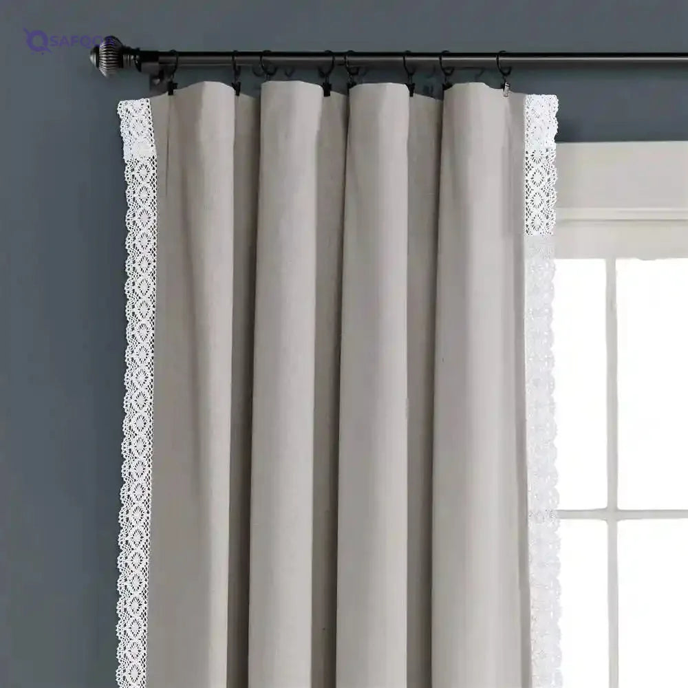 Lush Decor Rosalie Light Filtering Window Curtain Panel Set- Pair- Vintage Farmhouse & French Country Style Curtains - Timeless Dreamy Drape - Romantic Lace Trim - 54" W x 84" L, Light Gray - Safqqa Egypt