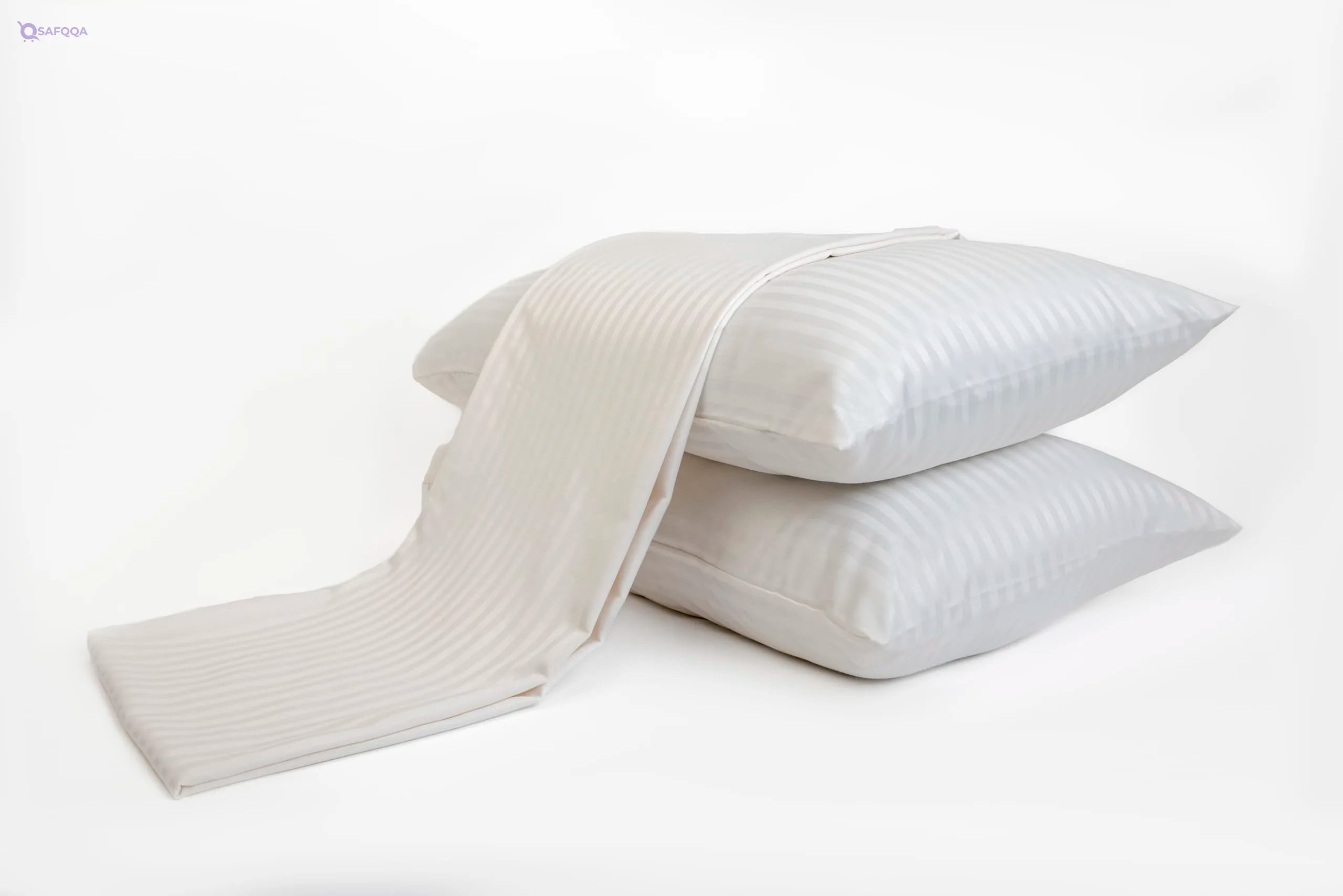 Home of Linen Striped Flat Sheet Set – Brushed Cotton, 1 Flat Sheet & 2 Pillowcases - Safqqa