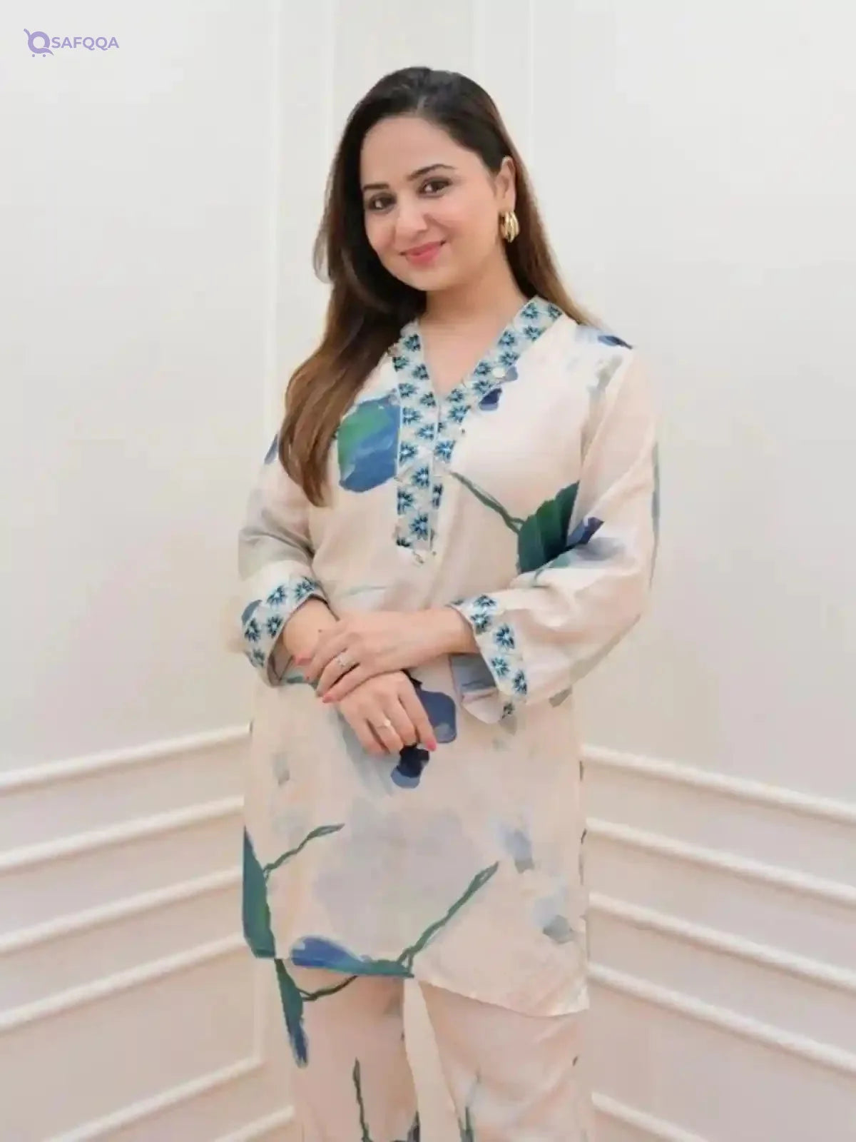 GRECIILOOKS Rayon Floral Regular Fit Stylish Kurta Ethnic for Sleeve Women - Safqqa
