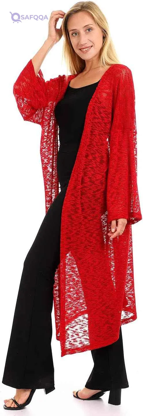 JAMILA Women's Open Neckline Loose Knitted Cardigan - Safqqa