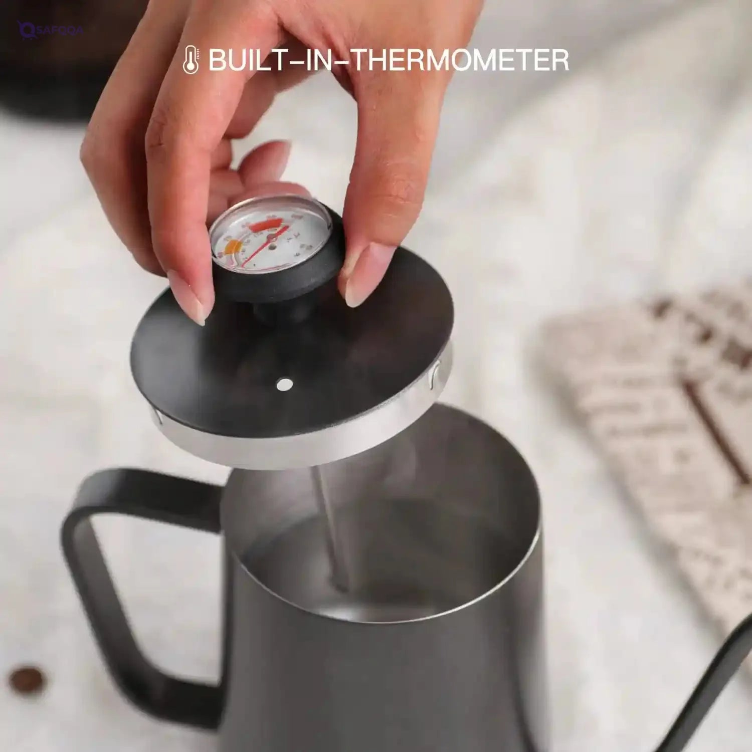 STARESSO Hand Drip Coffee Kettle – 550ml Stainless Steel Gooseneck Pour Over Kettle with Thermometer – Minor Scratches & Damaged Box - Safqqa