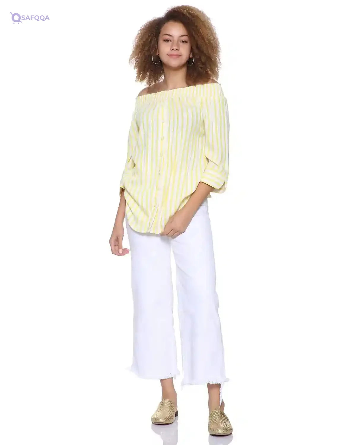 Splash Striped Boat Neck Long Sleeves Front Button Blouses for Women - Safqqa Egypt