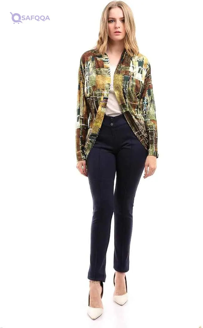 ESLA Women’s Navy Blue Solid Leggings with Fly Zipper and Buttons - Safqqa Egypt