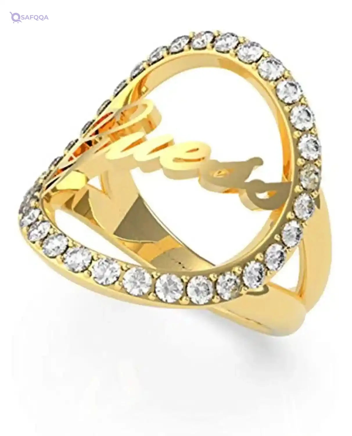 Guess UBR20050-54 Stainless Steel Stone Front Logo Ring for Women - Gold - Safqqa