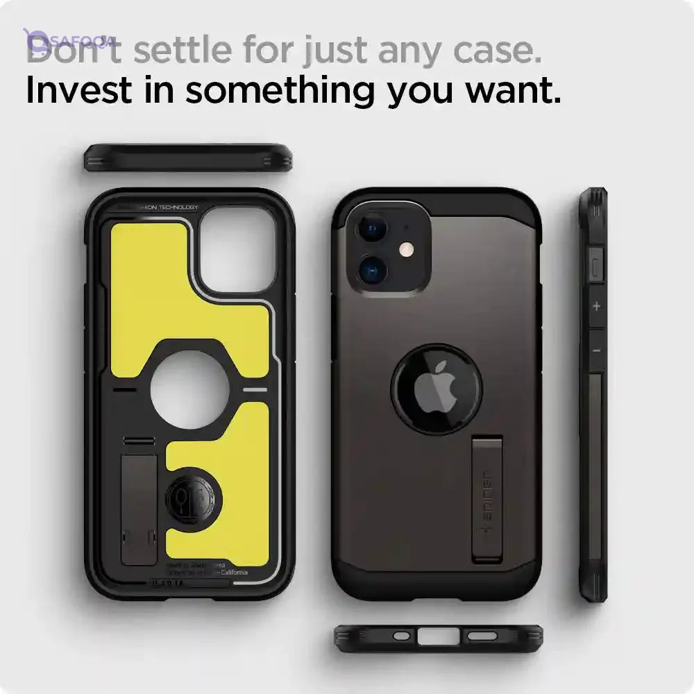 Spigen armor case for iphone 12 mini - black & grey - Safqqa Egypt