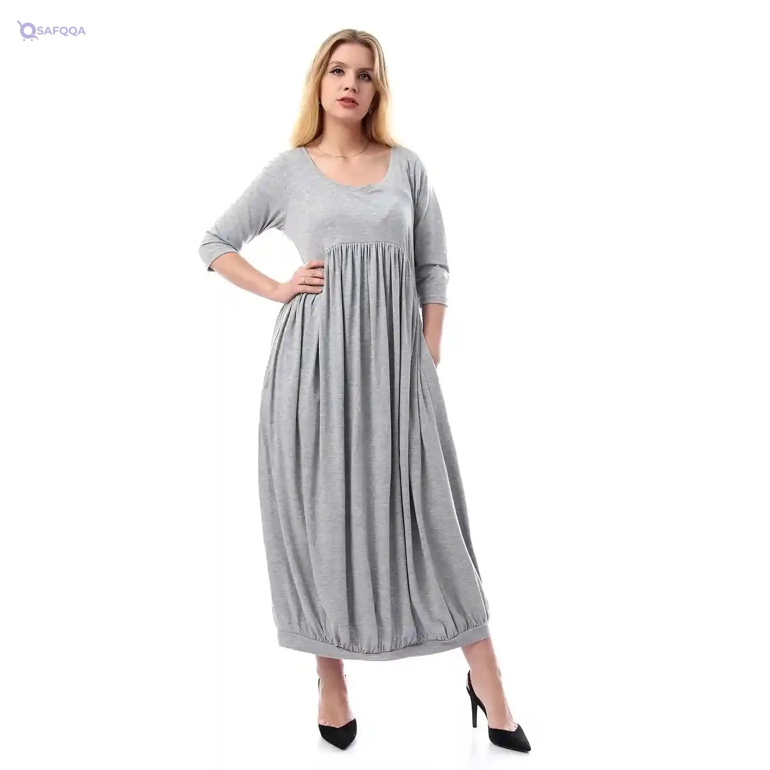 Jamila Women Elbow Sleeves Solid Dress - Safqqa Egypt