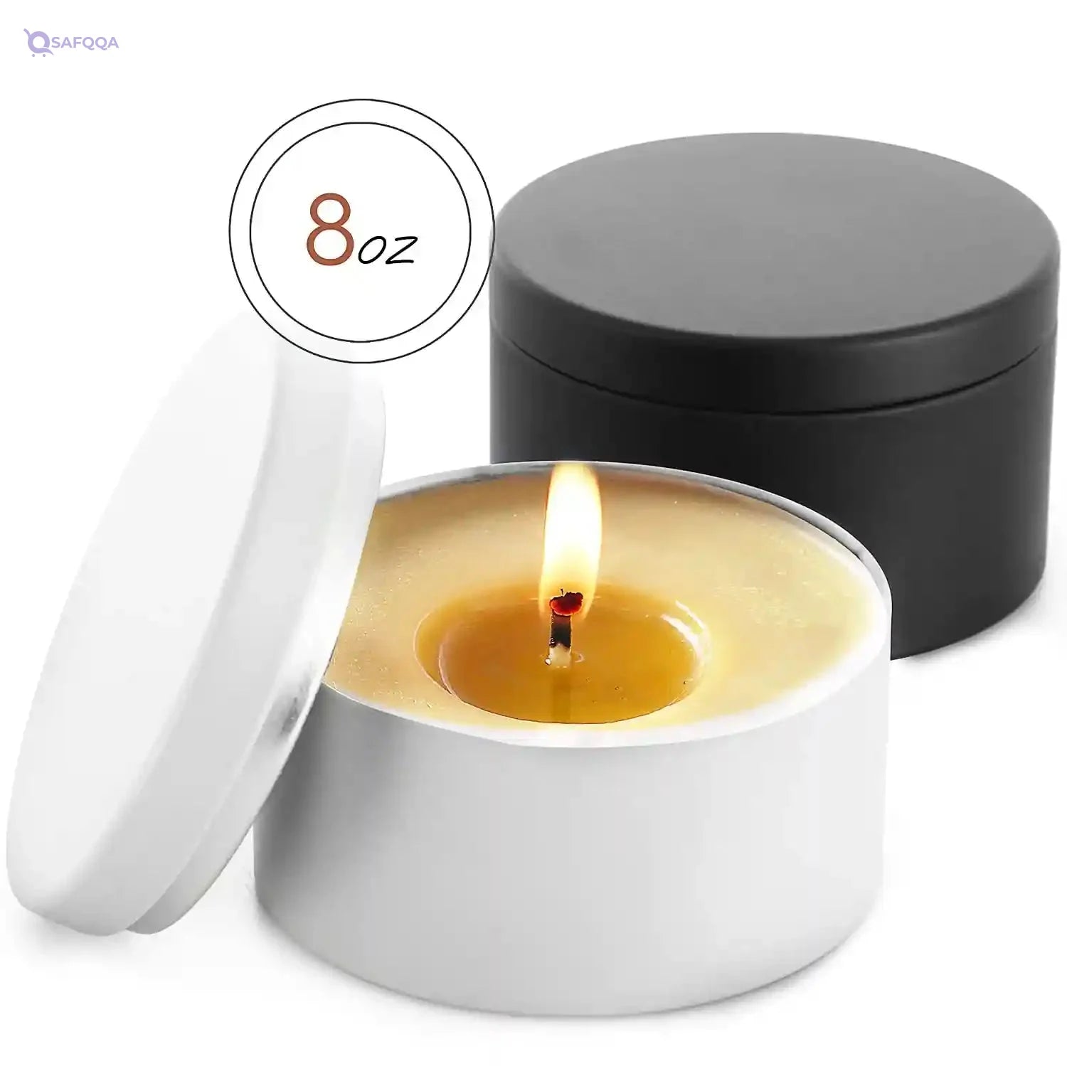 Hearth & Harbor Tin Candle Jars for Making Candles - DIY Containers with Lids Metal Bulk Tins Storage (12 Pieces) - (8 Ounces) Solid Black and White - Safqqa