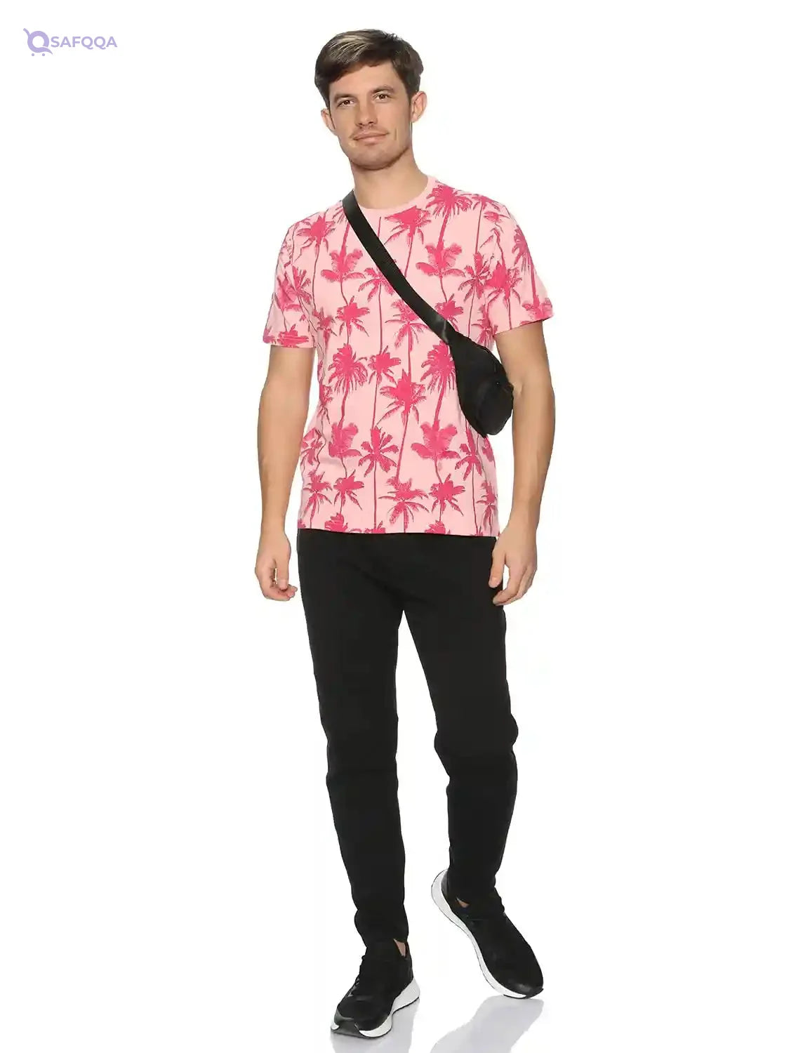 Premoda Cotton Round-Neck Short Sleeves Palms Print Regular Fit T-Shirt for Men - Safqqa Egypt