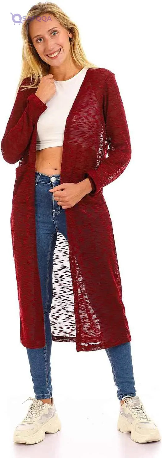 JAMILA Women’s Long Open Neck Cardigan Sweater - Safqqa