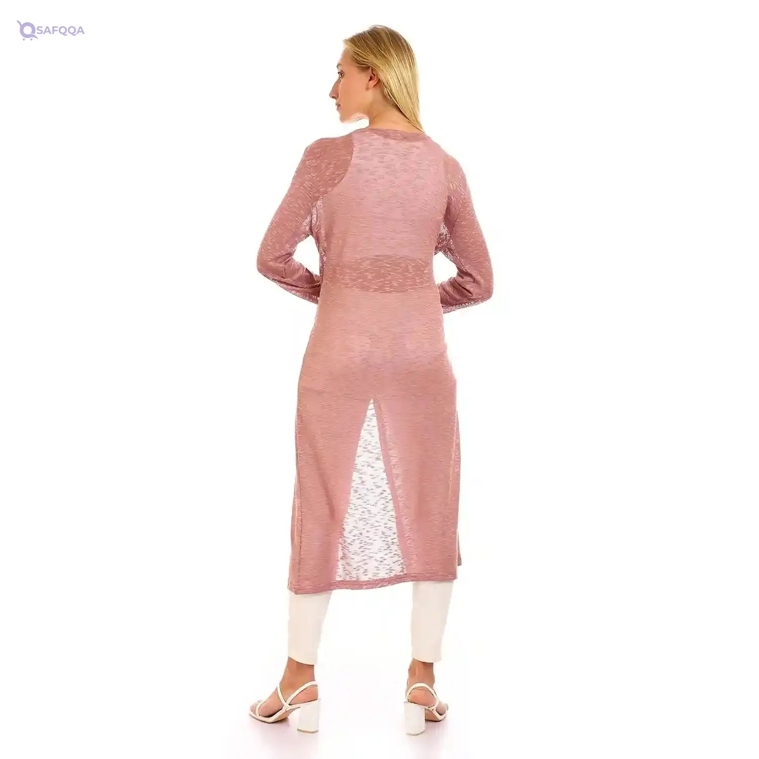 JAMILA Side Pockets Open Neckline Long Cardigan For Women,Long, flowing silhouette perfect for layering over tops or dresses.. - Safqqa
